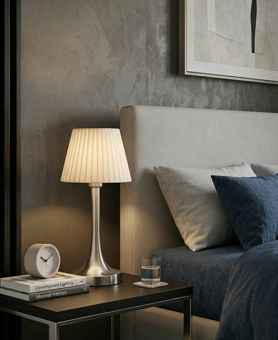 Abajur Cupula Conica Em Tecido Decorativo Bege Preto ou Cinza